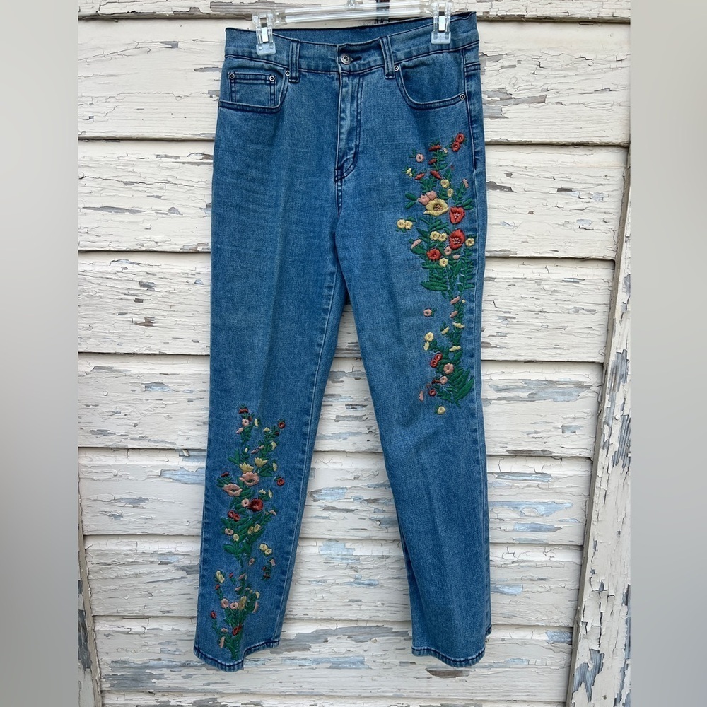 Vintage 90s Diane Gilman DG2 BoHo Embroidered High Waisted Mom Straight Jeans 8